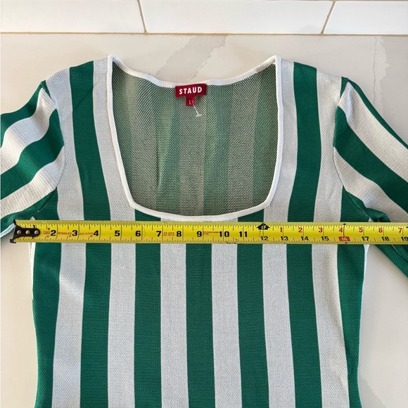 STAUD Bermuda Green White Striped Compact-Knit Dress Size L - Picture 10 of 15